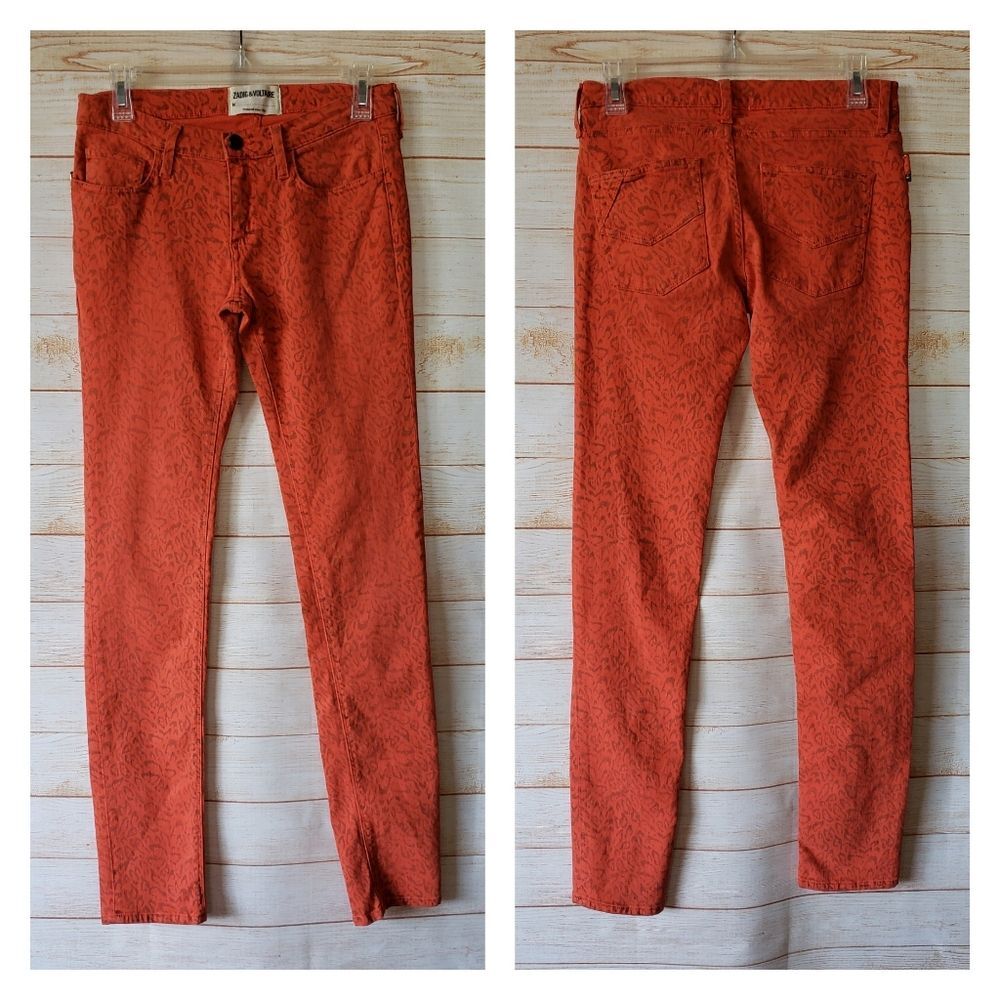 Zadig & Voltaire Darks of Leopard Animal Print Stretchy  Skinny Jeans